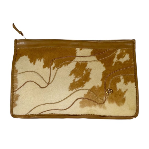 Carlo Fiori Handbags - Carlo Fiori of Italy Vintage Cowhide Leather Clutch Bag Tan Cream